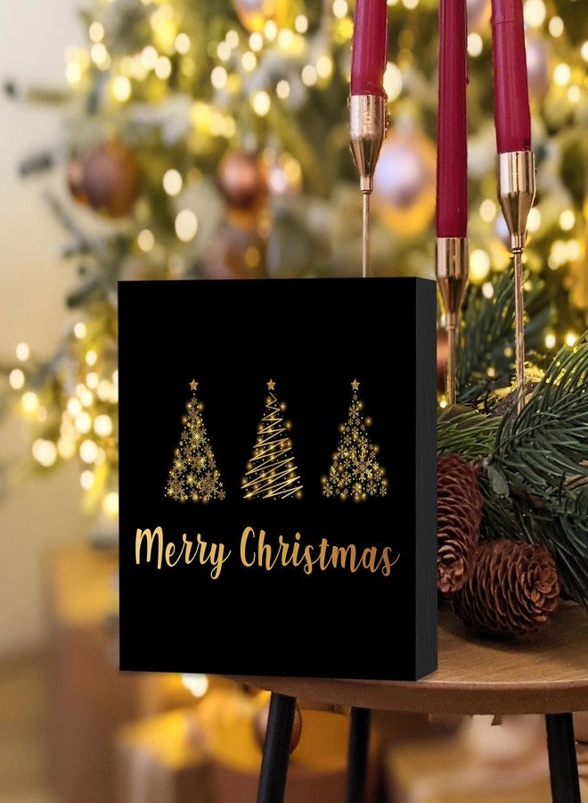 ANIANG Christmas Wooden Box Sign, Black and Gold Christmas Tree Winter Wood Block Box Sign Plaque for Office, Home, Bedroom Wall Shelf Decor - Image 5